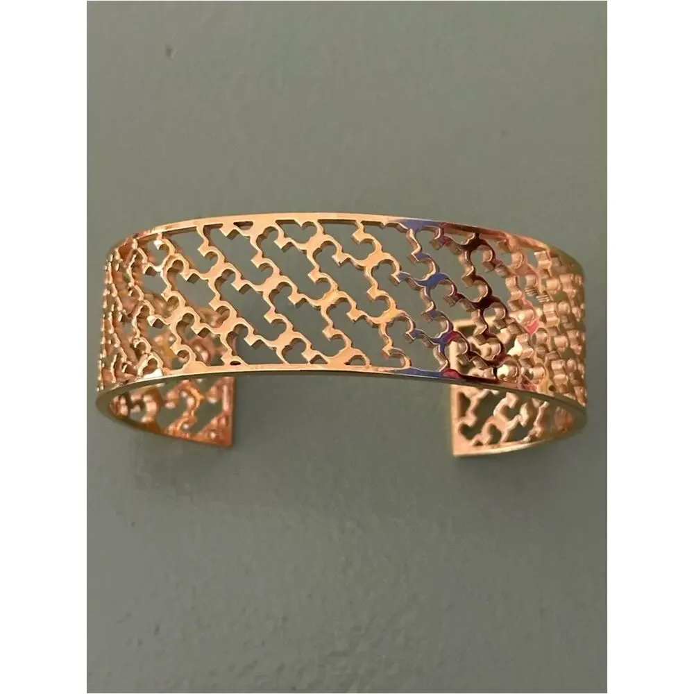 Tory Burch Gold Plated Statement Logo T Wide Cuff Bracelet NWOT
